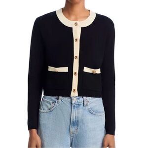 WAYF Catherine Contrast Border Button Front Trim Cardigan Black NEW S MSRP $79
